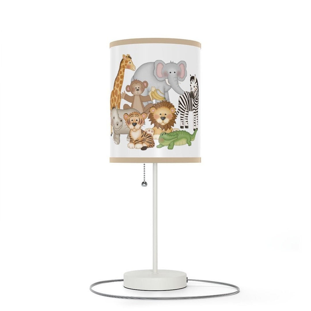 Safari Animals Nursery Table Lamp Lampshade Baby Boy Girl Night Light Kids Jungle Room Childrens