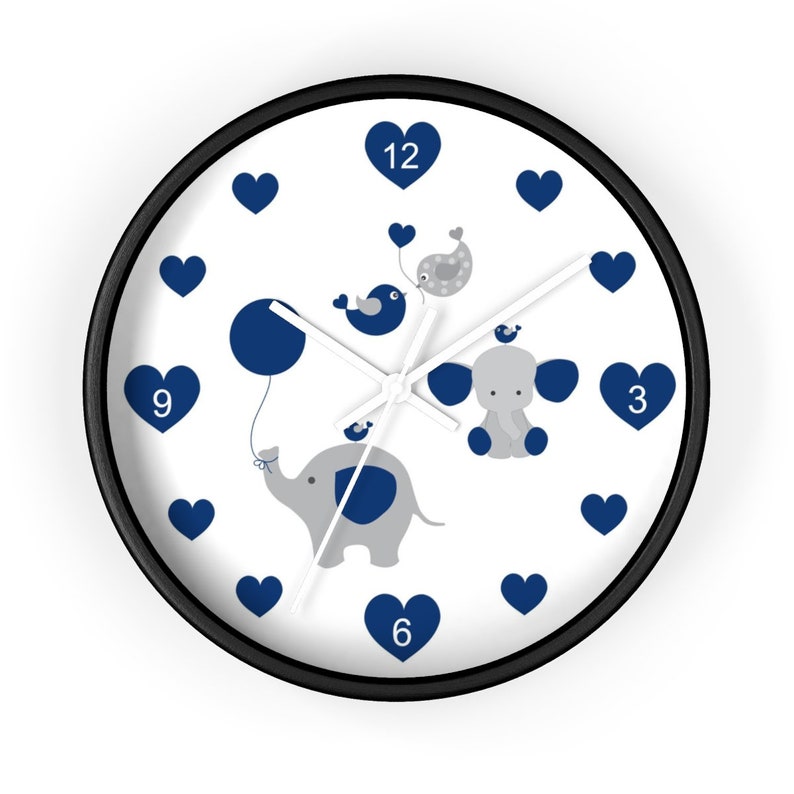 Safari Animals Elephant Wall Clock Baby Boy Nursery Navy Blue Etsy