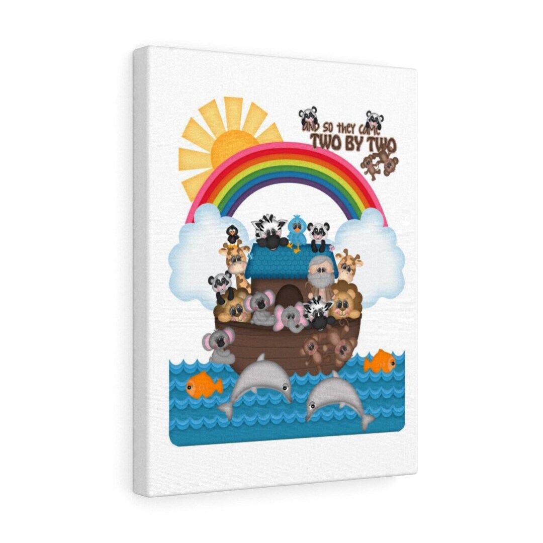 Noahs Ark Animals Neutral Nursery Canvas Wall Art Print Baby Etsy