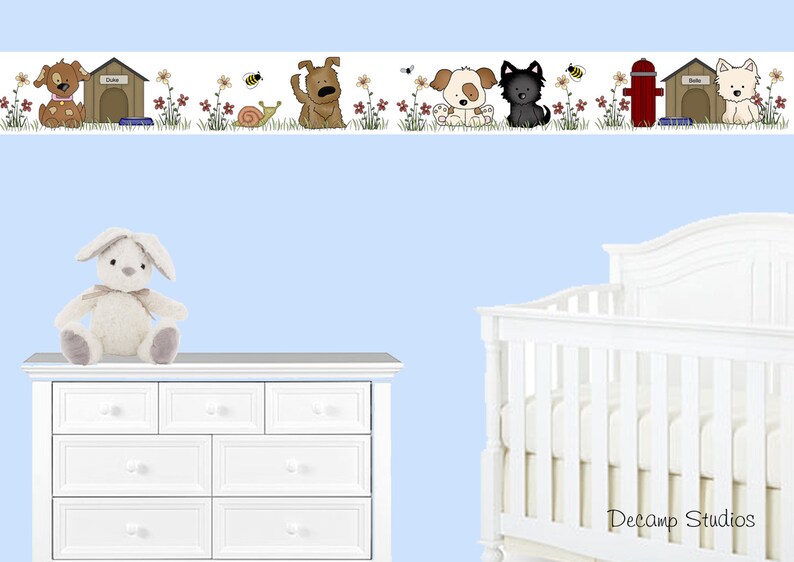 PUPPY KIDS ROOM Baby Girl Nursery Wallpaper Border Wall Art Etsy