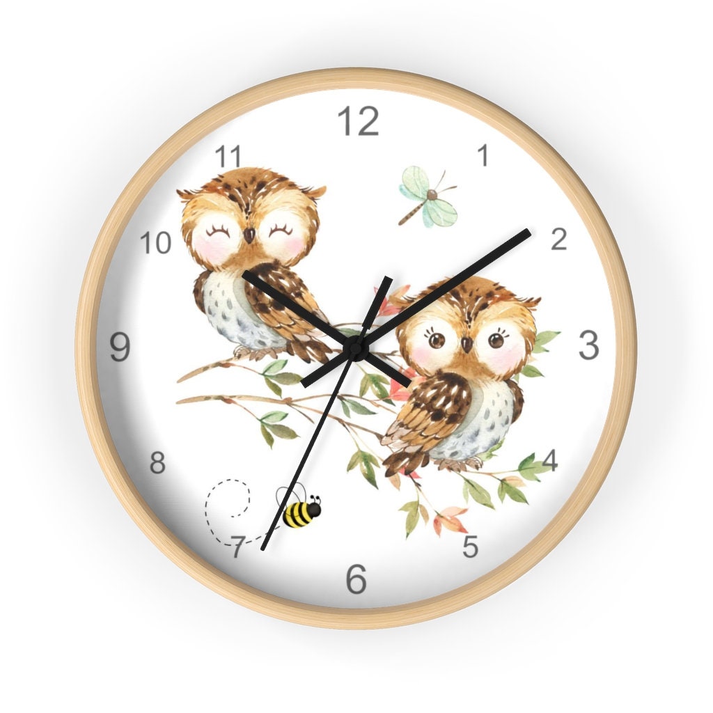 Owl Trunk Leaves Clock Living Room Home Decor Large Round Wall