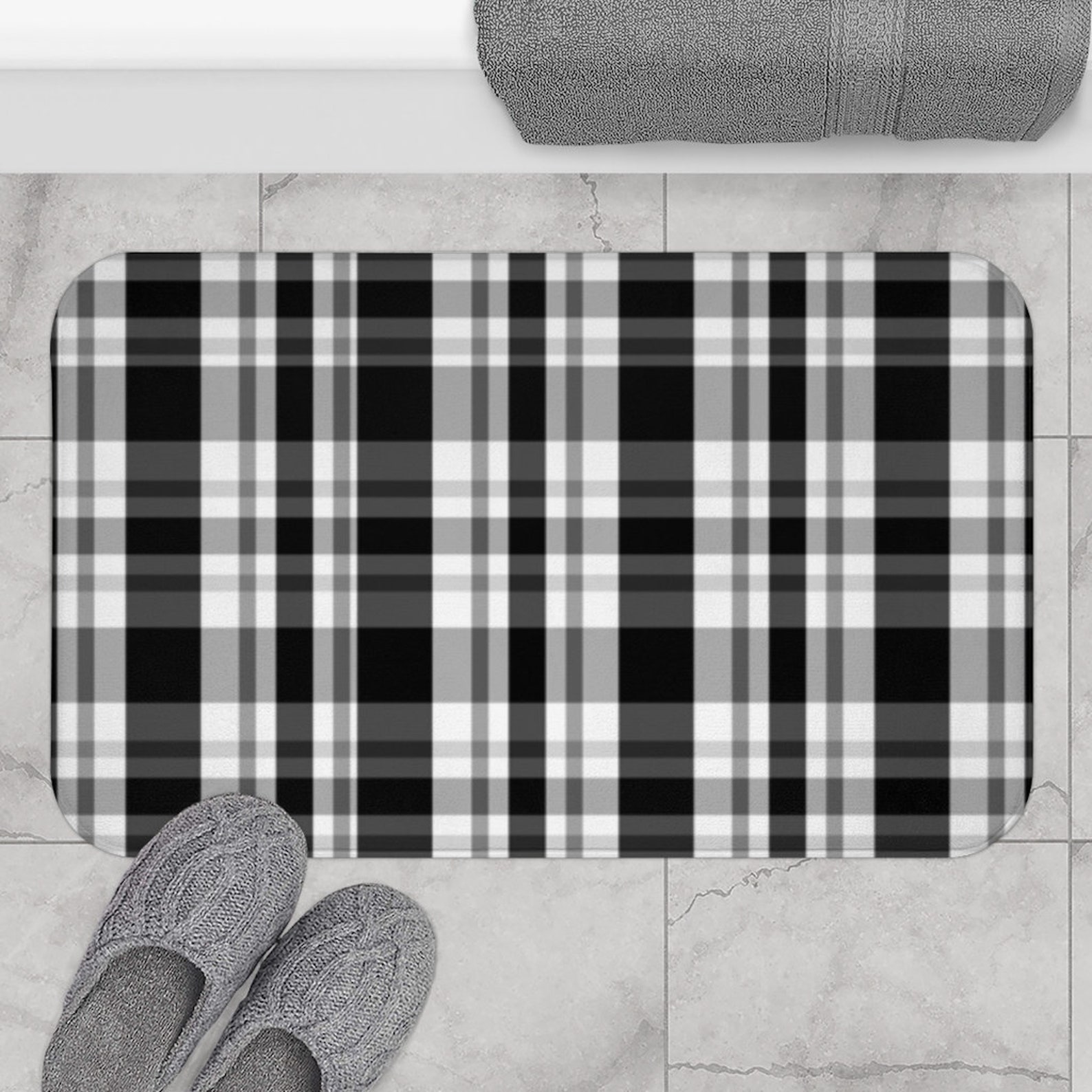 Black Gray Buffalo Plaid Check Bathroom Bath Mat Rug Farmhouse Etsy