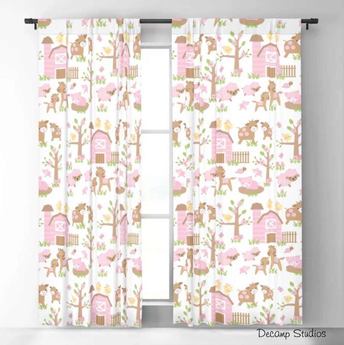 Pink Farm Animals Baby Girl Nursery Curtains Barnyard Bedroom Etsy