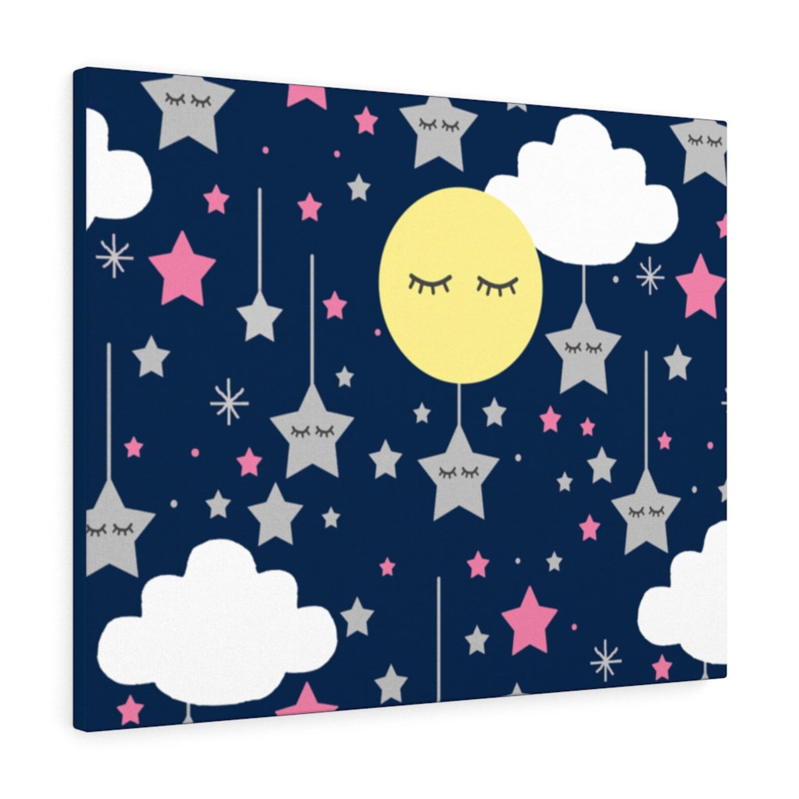 Moon Stars Clouds Nursery Print Baby Girl Canvas Wall Art - Etsy