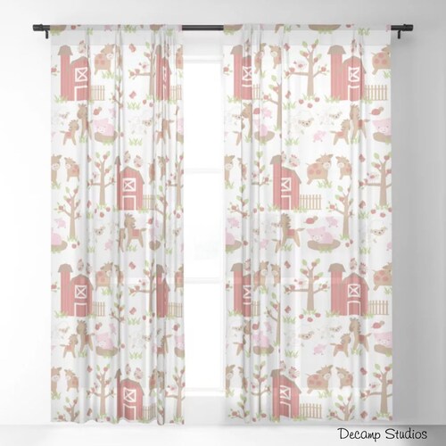 Farm Animals Barnyard Nursery Curtains Baby Boy Kids Childrens Bedroom Decor, Blackout Room Darkening Sheer shops Drapery Panels, Cow Horse Sheep