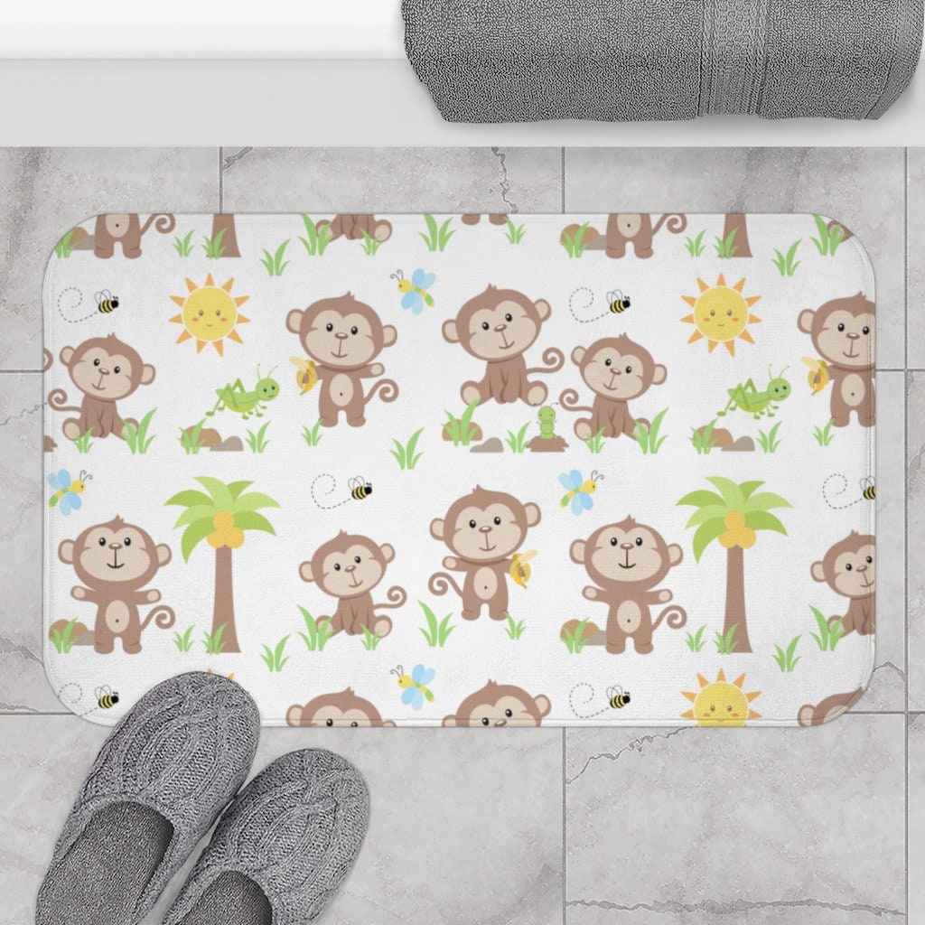 Safari Monkey Kids Bathroom Bath Mat Rug Jungle Animals Decor Etsy