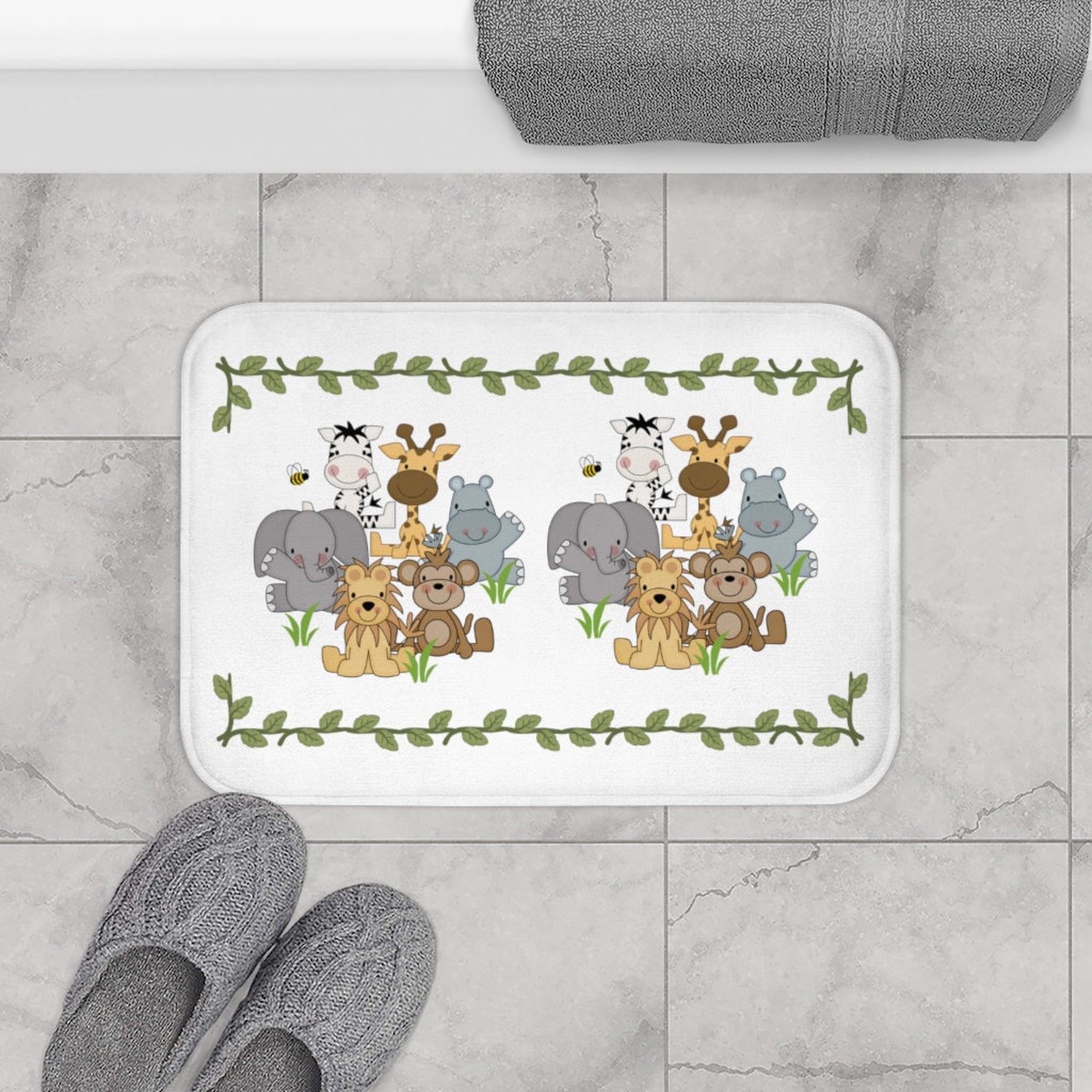 Safari Animal Kids Bathroom Bath Mat Shower Rug Decor Jungle Etsy