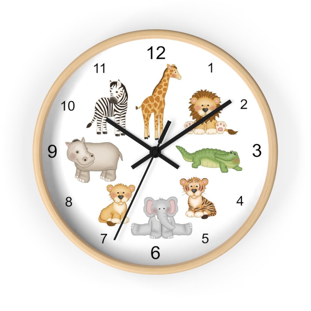 SAFARI ANIMALS CLOCK Baby Jungle Nursery Kids Room Wall Decor Etsy
