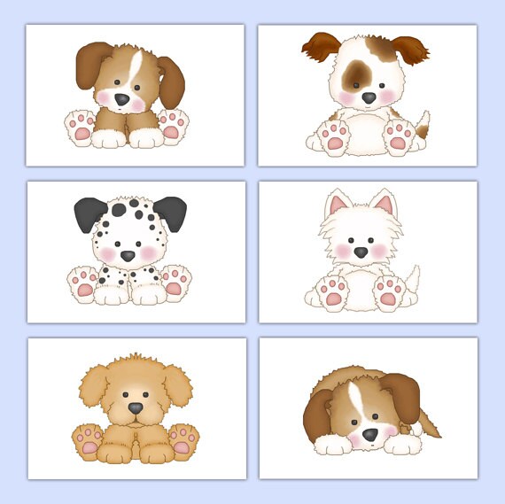 Puppy Nursery Prints Wall Art Baby Girl Boy Childrens Dog Room Decor Kids Bedroom Party Shower Gift Decorations