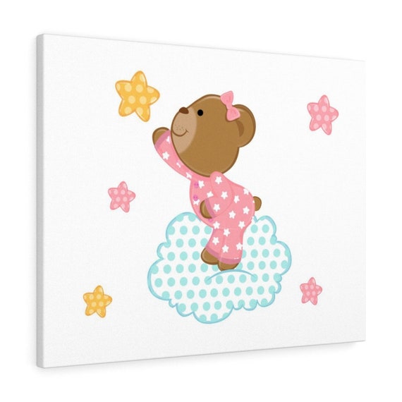WISHING ON STAR Baby Girl Canvas Wall Art Print Teddy Bear Etsy