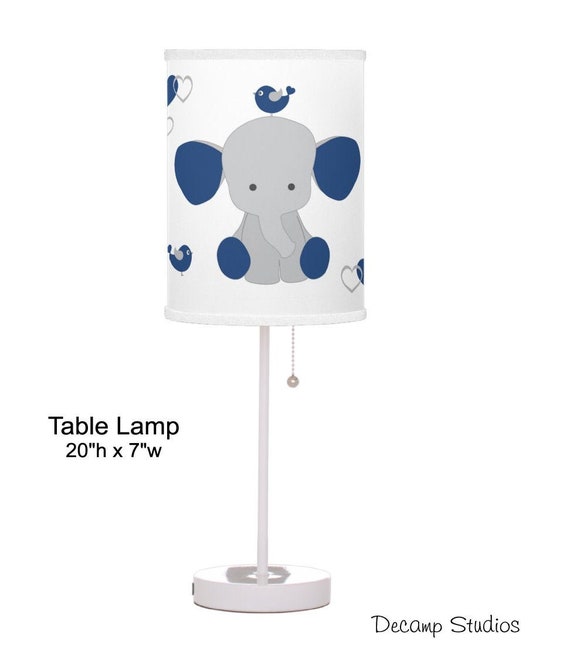 NURSERY TABLE LAMP Baby Boy Navy Blue Elephant Bird Night Etsy