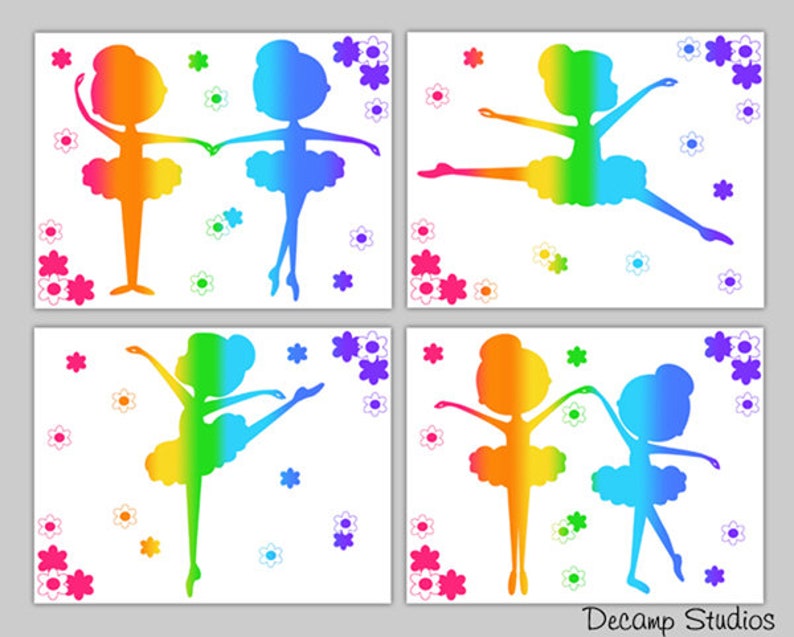 BALLERINA GIRLS ROOM Rainbow Wallpaper Border Wall Art Decals Kids Ballet Tutu Silhouette Floral Stickers Decor Girls Room Wall Art Decor