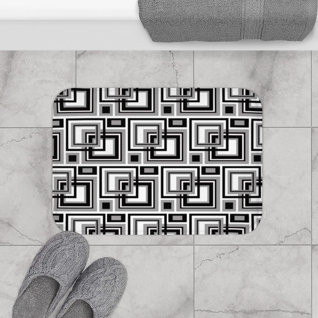Black Gray Geometric Square Bathroom Bath Mat Rug Modern Etsy UK