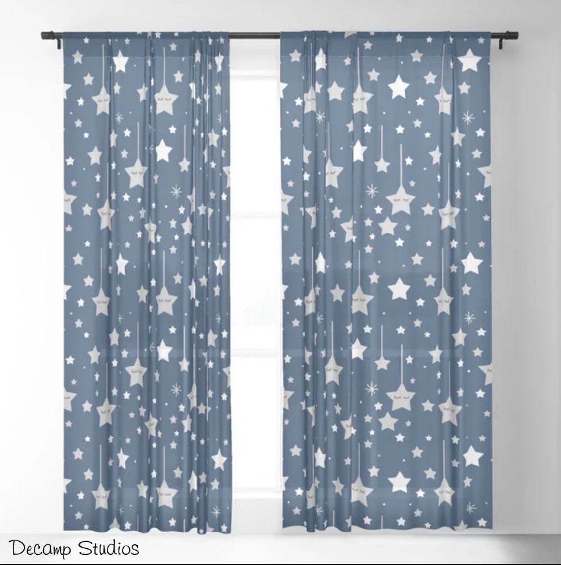 Star Nursery Curtains Baby Boy Navy Blue Room Decor Blackout Etsy
