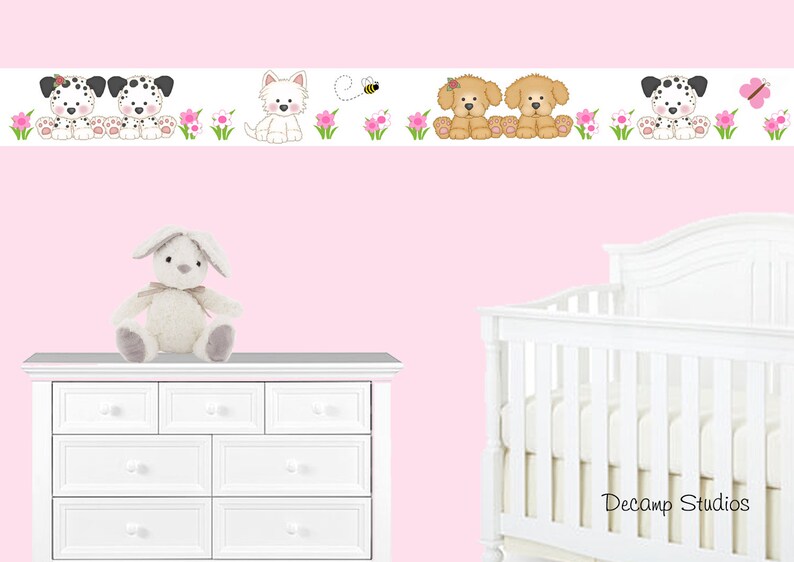 PUPPY NURSERY DECOR Baby Girl Wallpaper Border Wall Art Decals Etsy