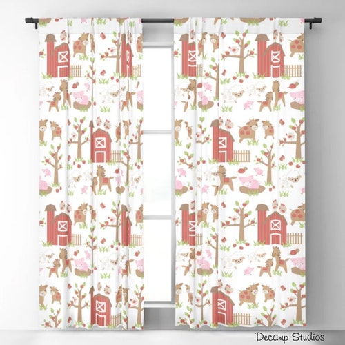 Farm Animals Barnyard Nursery Curtains Baby Boy Kids Childrens Bedroom Decor, Blackout Room Darkening Sheer shops Drapery Panels, Cow Horse Sheep