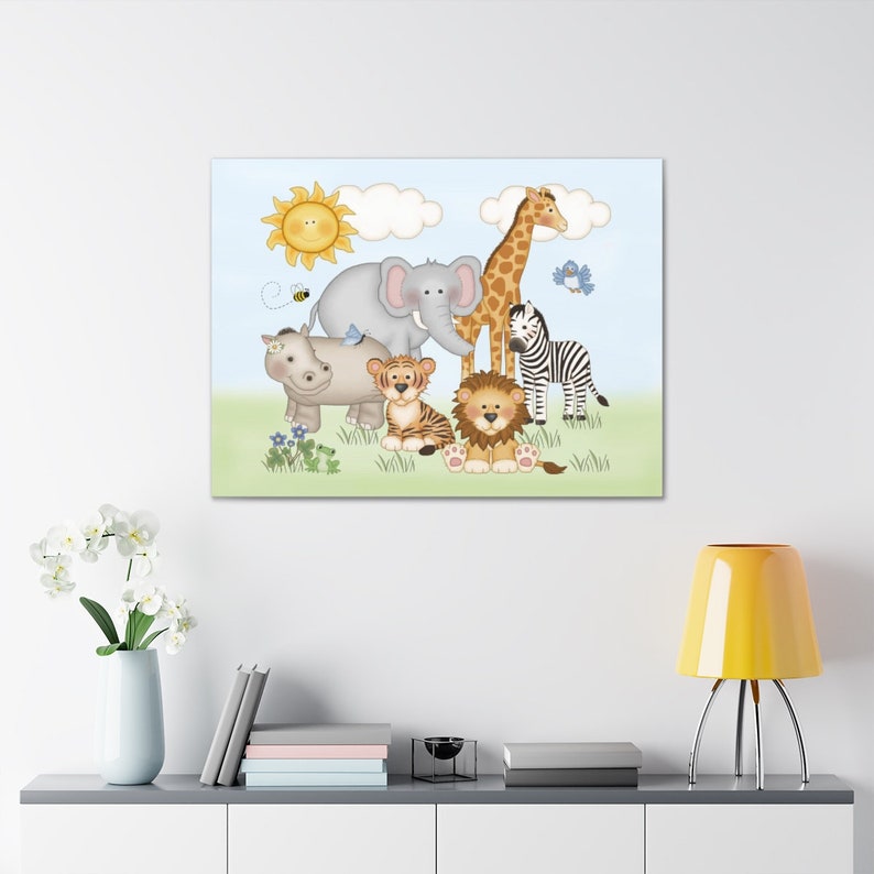 Safari Animals Nursery Canvas Wall Art Print Baby Girl Boy Etsy