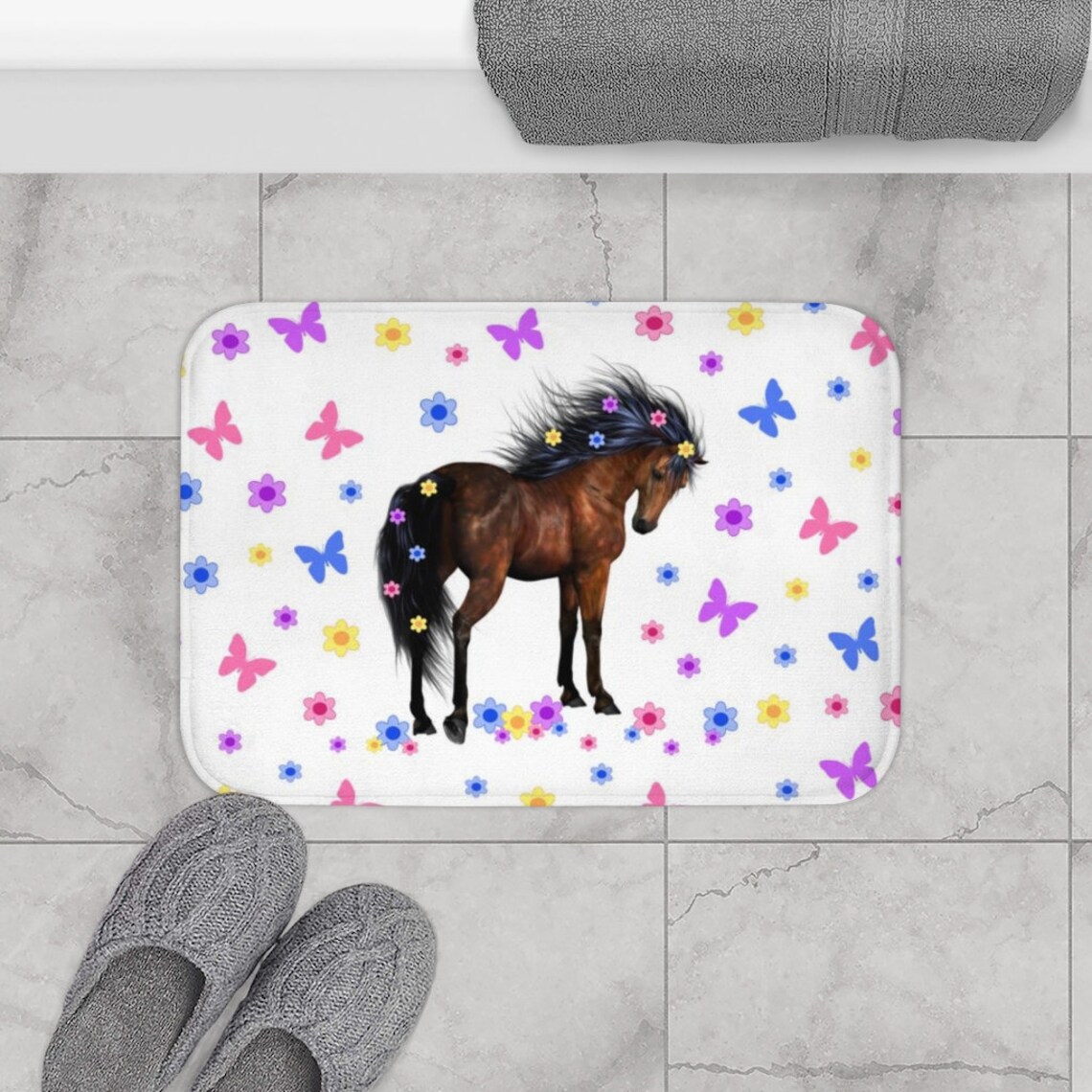Horse Bath Mat Girl Shower Rug Bathroom Room Decor Wild Etsy