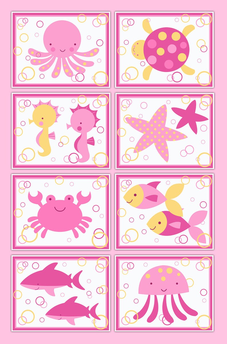 Sea Life Prints Wall Art Ocean Animals Creatures Pink Girl Etsy Sea Life Prints Wall Art Ocean Animals Creatures Pink Girl Etsy