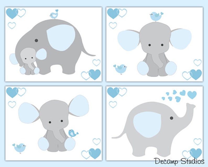 BLUE GREY ELEPHANT Nursery Baby Boy Wallpaper Border Wall Art Etsy