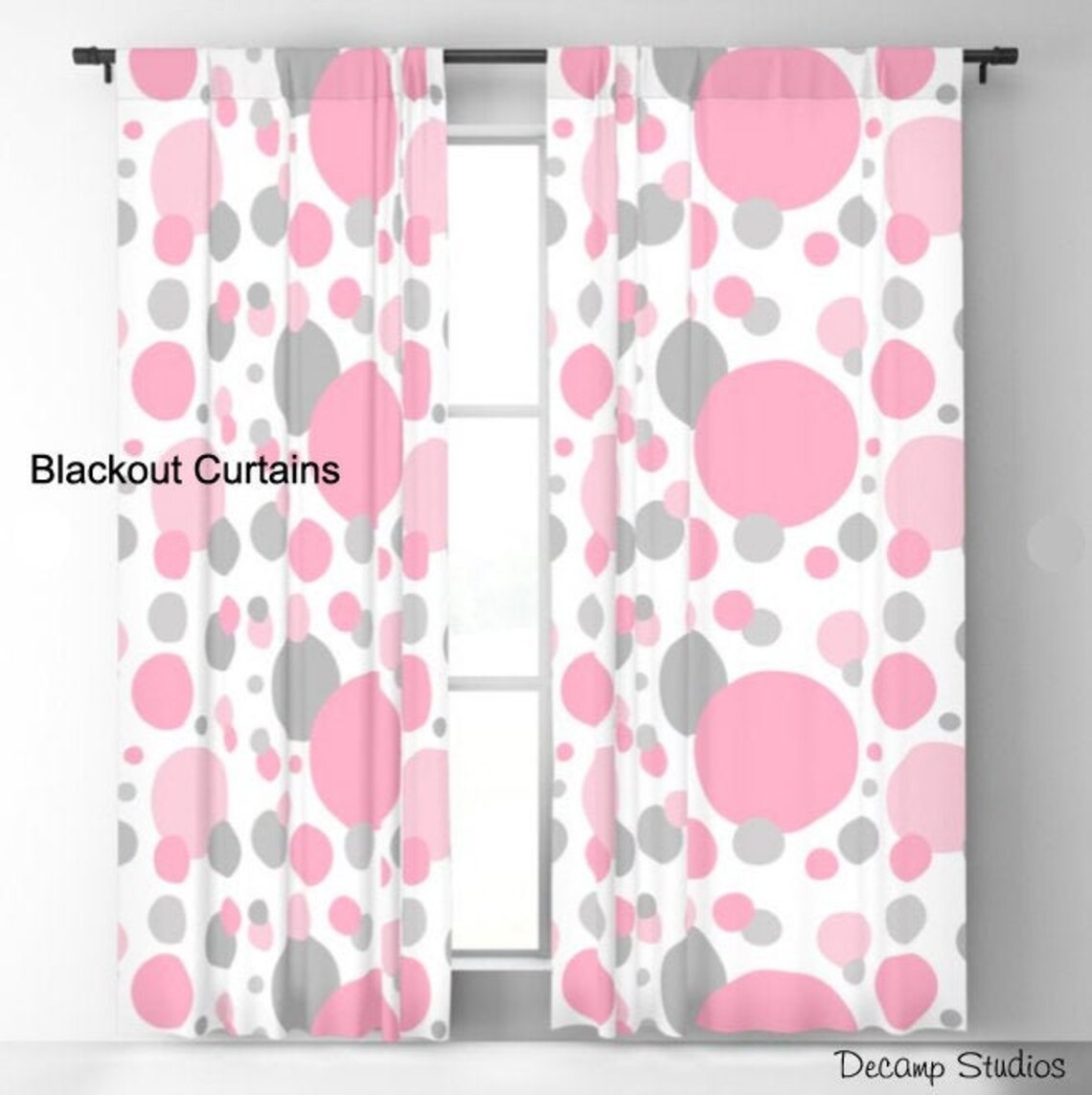Girl Nursery Window Curtains Pink Gray Polka Dot Geometric Etsy