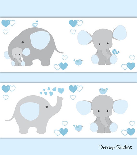 blue and grey elephant nursery