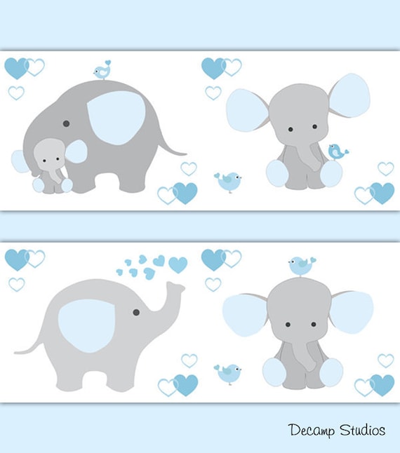 blue and grey elephant nursery