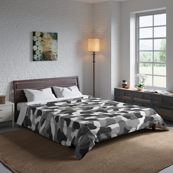 Gray Camo Comforter Bedding Blanket Grey Camouflage King Queen Etsy