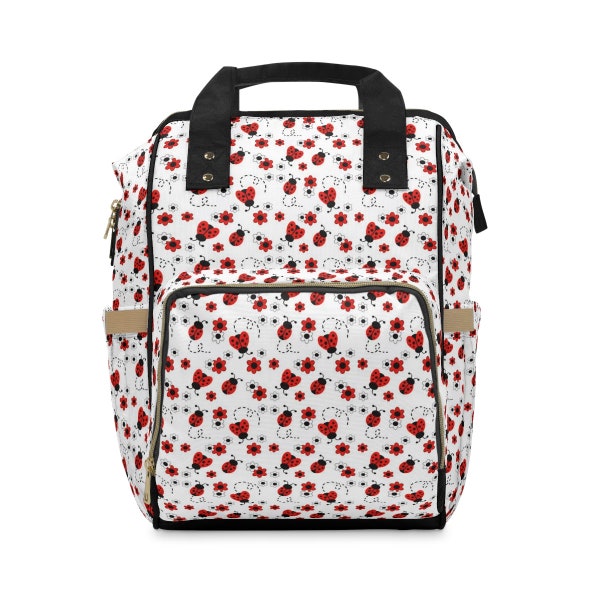 Coccinelle bébé fille organisateur couche sac à dos enfant en bas âge bouteille sac maman fourre-tout, Lady Bug Floral pépinière décor, nouvelle maman à être cadeau de douche