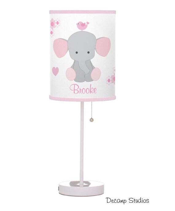 Safari Nursery Lamp Baby Girl Pink Elephant Night Light Floral Etsy