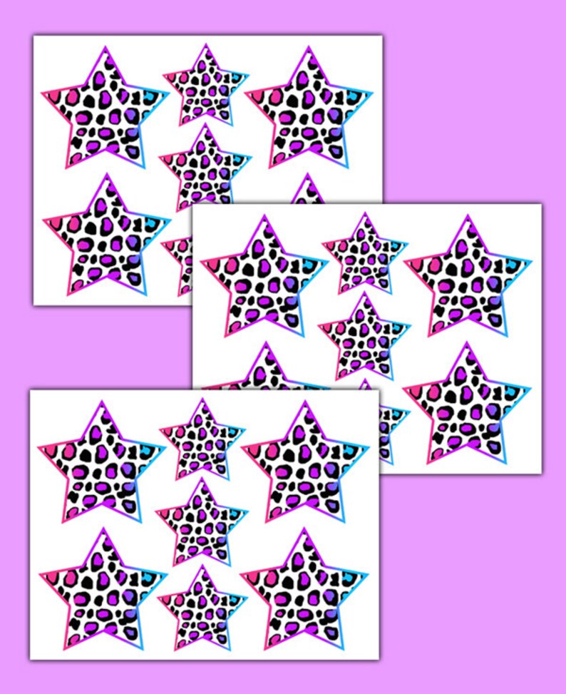 Leopard Animal Print Decal Rainbow Star Wall Art Sticker Teen Girl Bedroom Decor Childrens Room Kids Turquoise Teal Blue Hot Pink Purple
