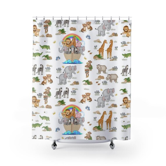 Noahs Ark Shower Curtains Kids Bathroom Decor Safari Jungle Etsy