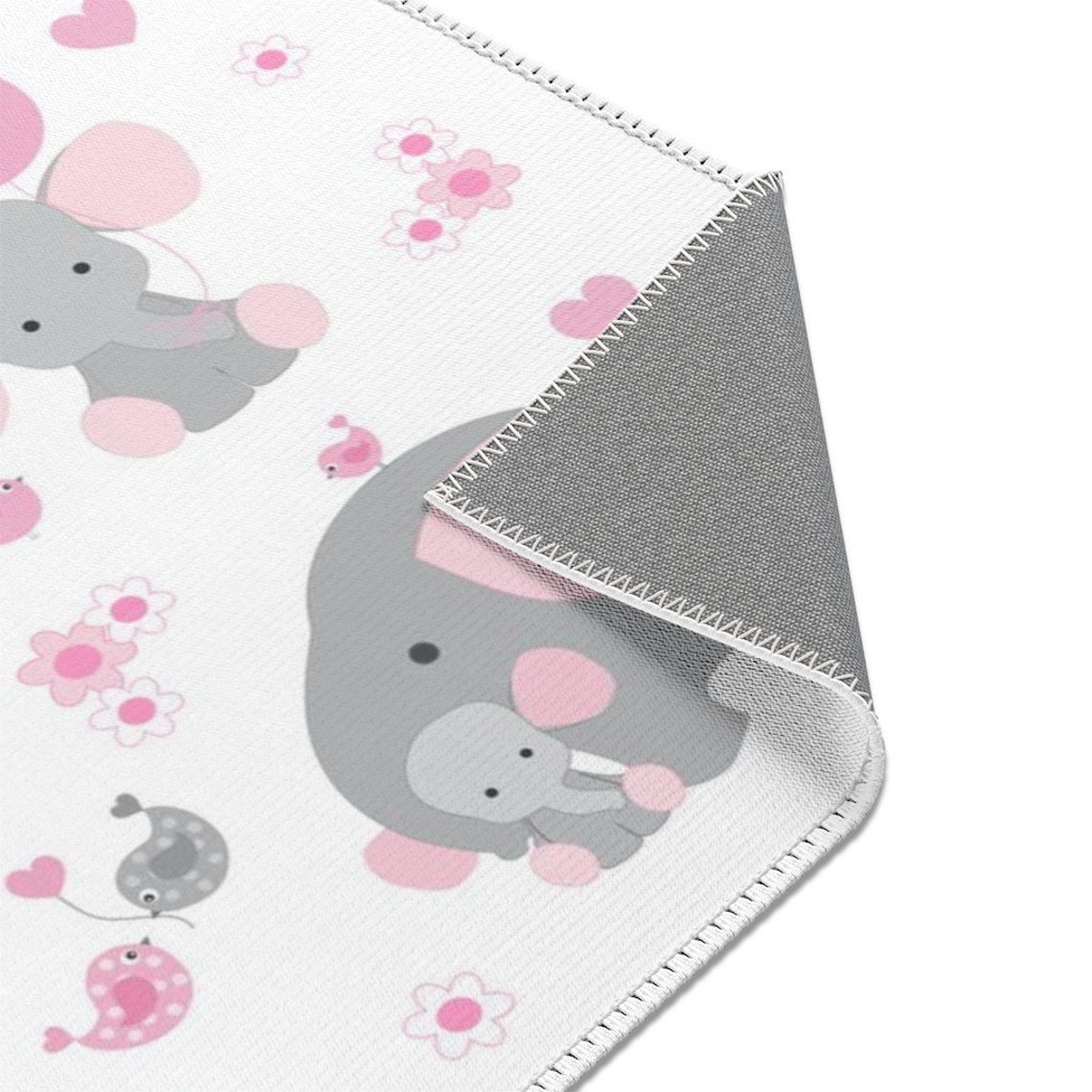 Pink Gray Elephant Nursery Area Rug Baby Girl Playroom Play Etsy