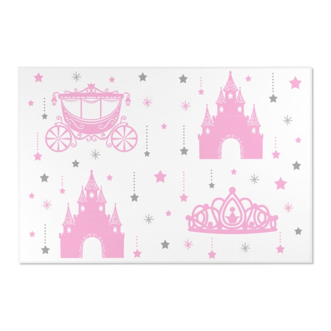 Pink Gray Princess Nursery Area Rug Carpet Baby Girl Playroom Etsy