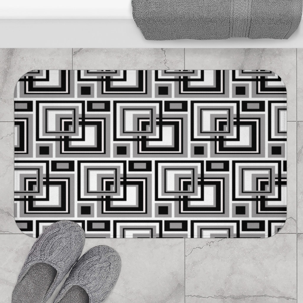 Black Gray Geometric Square Bathroom Bath Mat Rug Modern Etsy UK