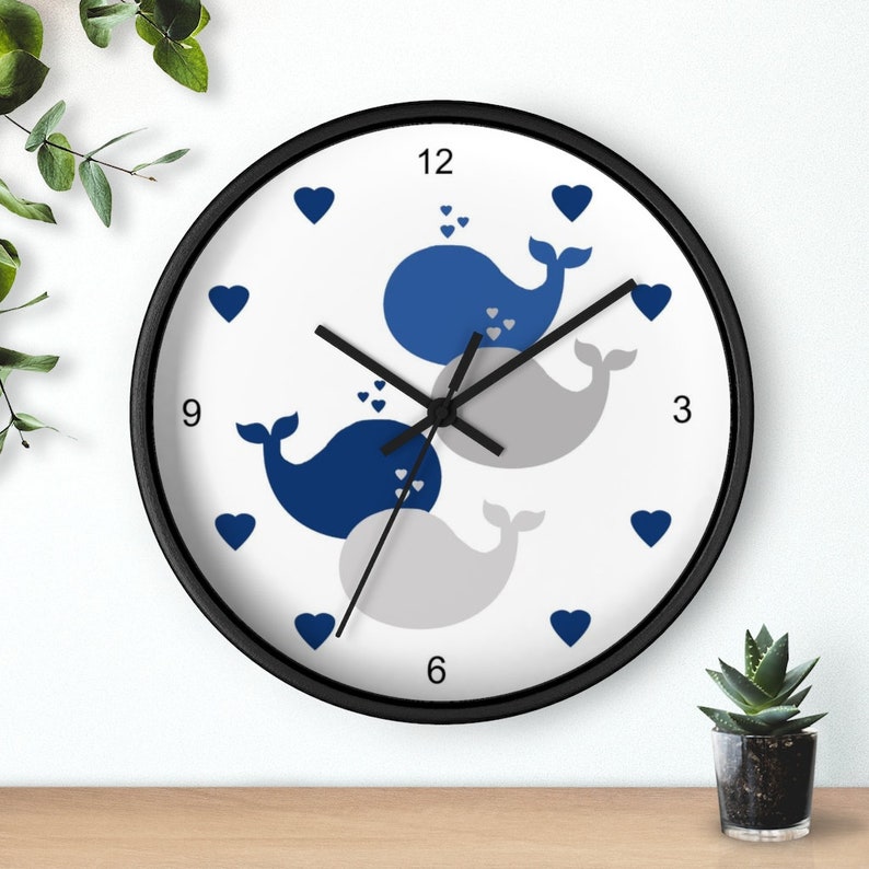 BABY NURSERY CLOCK Boy Whale Navy Blue Gray Kids Room Decor Etsy