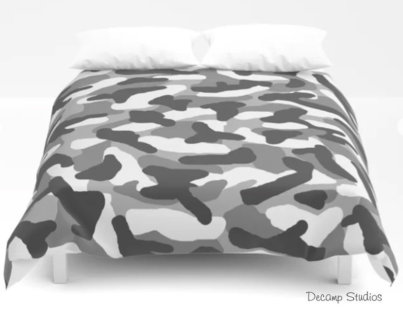 Gray Camouflage Duvet Cover Gray Camo Pattern Boys Bedding Etsy