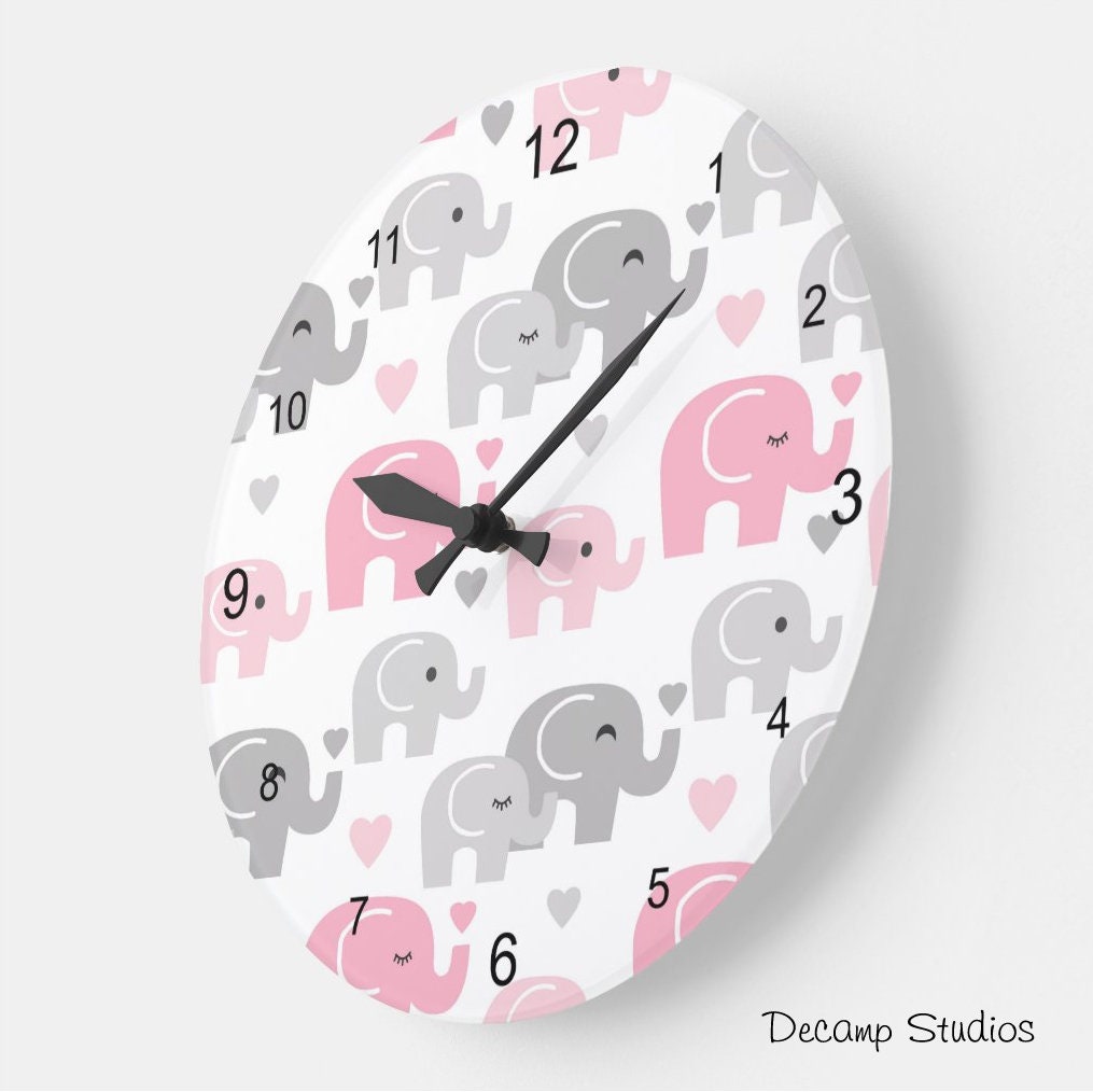 PINK ELEPHANT CLOCK Baby Girl Nursery Wall Decor Etsy