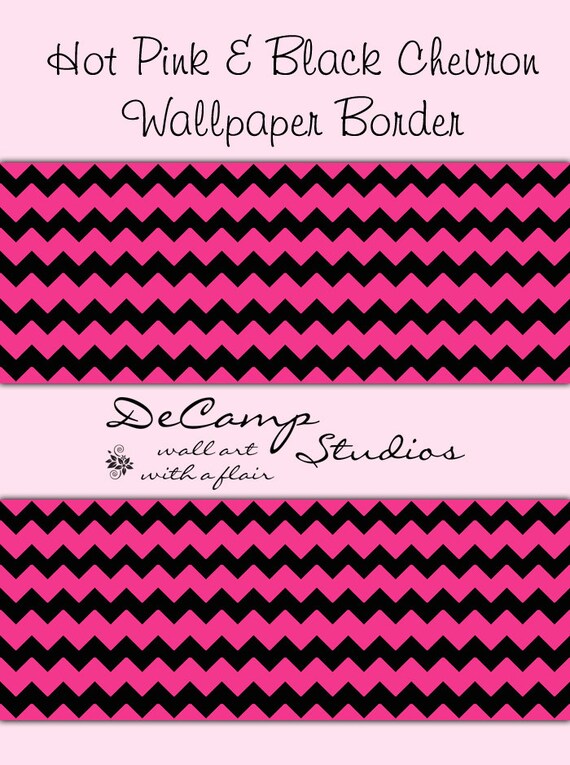 Hot Pink Black Chevron Wallpaper Border Wall Decal Teen Girls Etsy