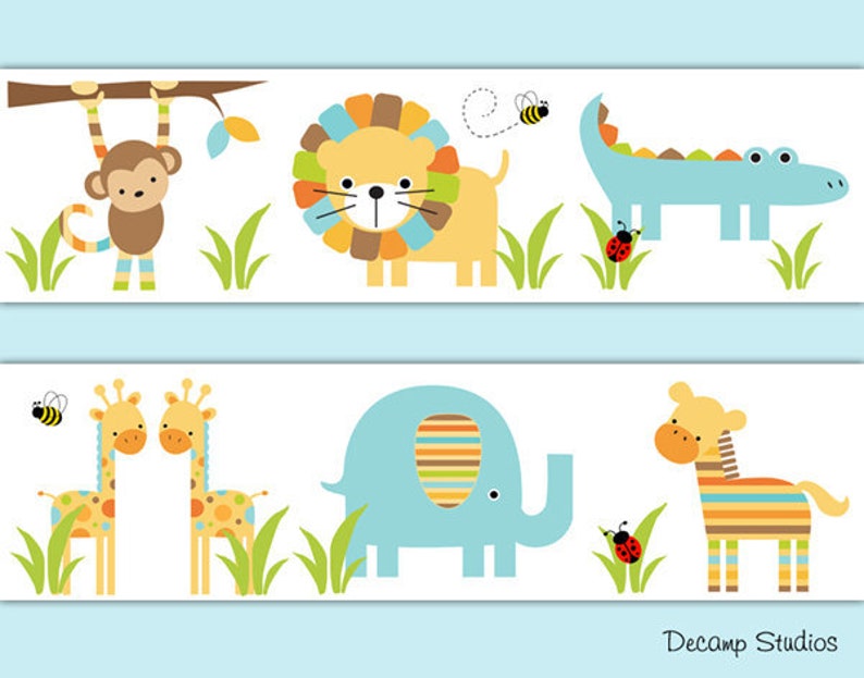 Baby Safari Animal Wallpaper Border Decals Baby Boy Nursery Jungle Wall Art Stickers Wallpaper