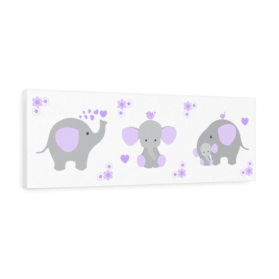 PURPLE ELEPHANT PRINT Baby Girl Canvas Wall Art Nursery Decor Etsy