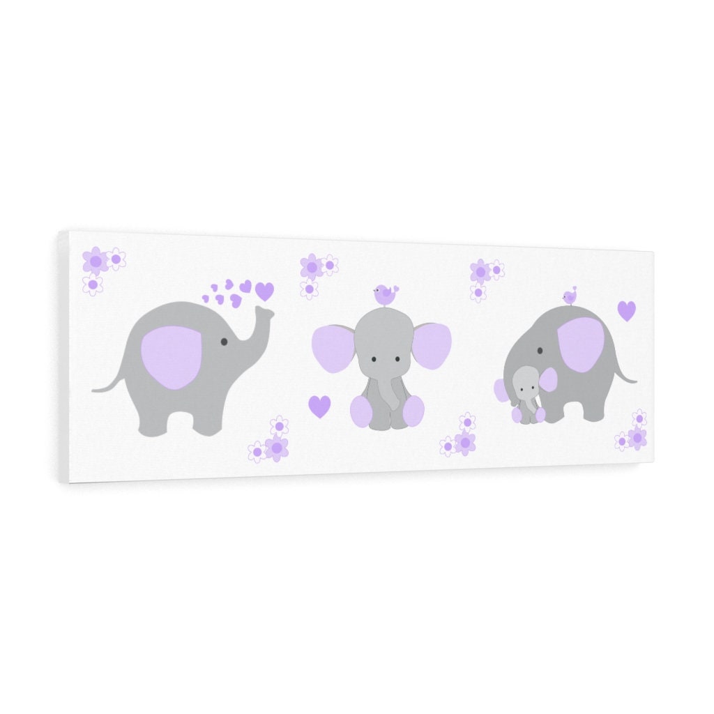 PURPLE ELEPHANT PRINT Baby Girl Canvas Wall Art Nursery Decor Etsy