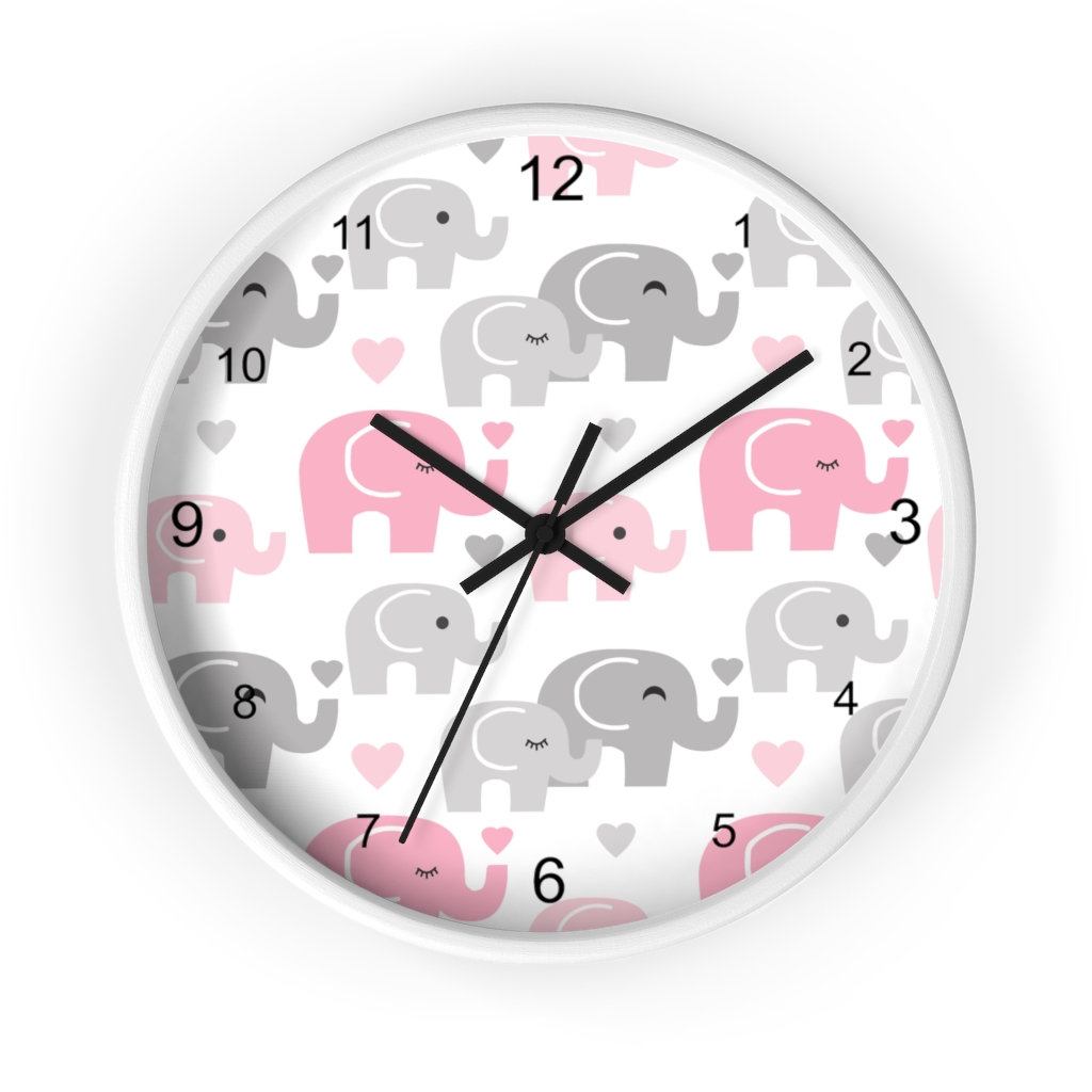 NURSERY WALL CLOCK Baby Girl Pink Elephant Room Decor Etsy