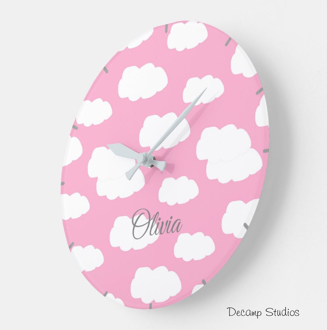 CLOUD NURSERY CLOCK Pink Baby Girl Personalized Room Decor Etsy