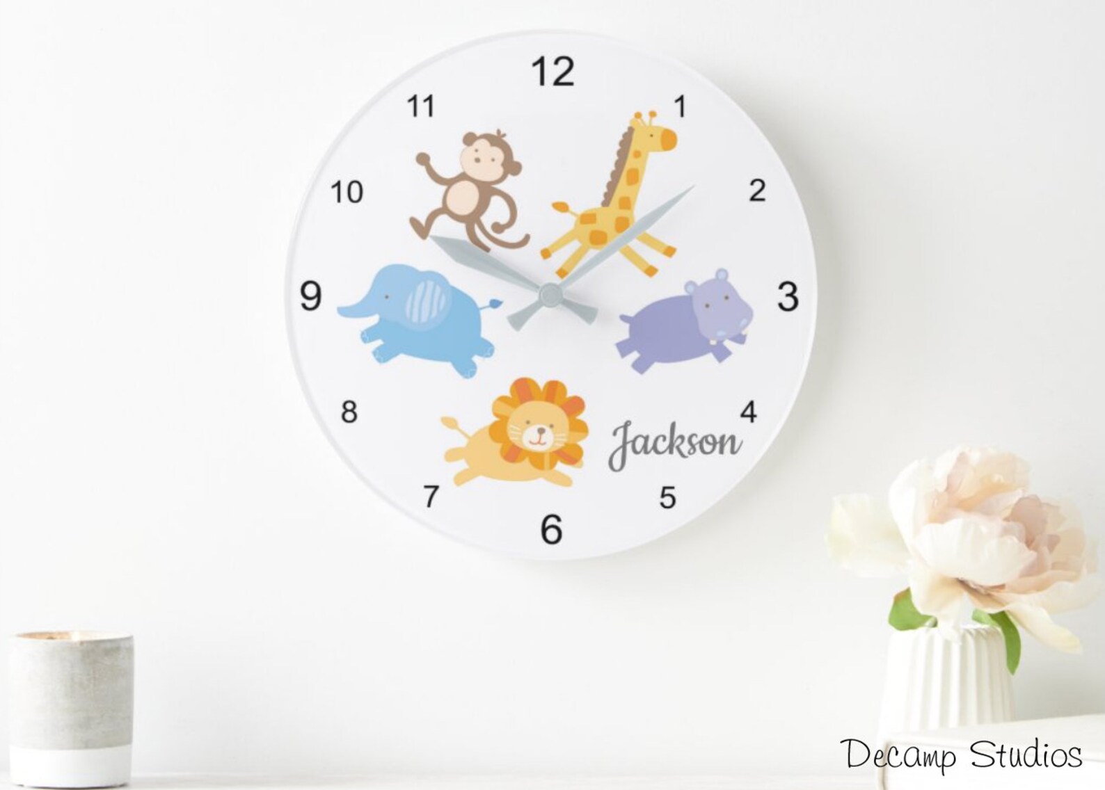 Safari Animals Nursery Personalized Clock Baby Boy Girl Wall Etsy