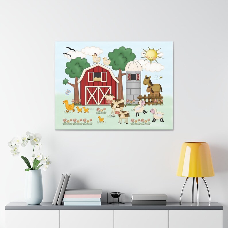 Farm Barnyard Animals Nursery Canvas Art Print Baby Girl Boy Etsy