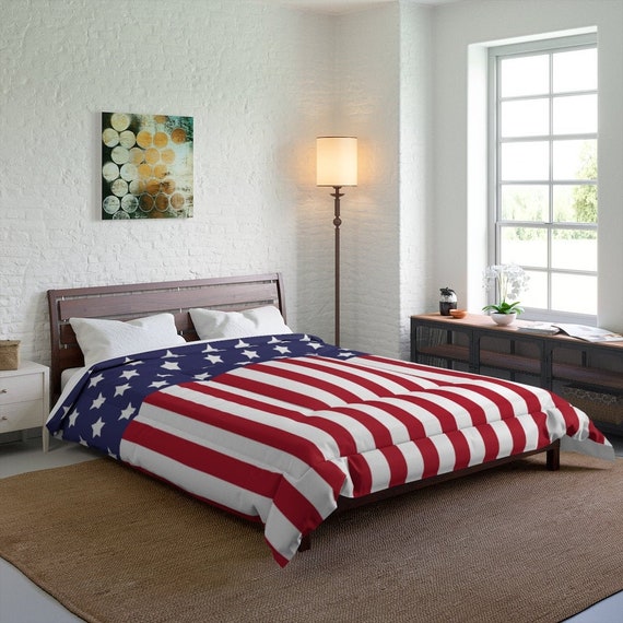 American Flag Comforter Bedding Americana Bedroom Decor Red Etsy