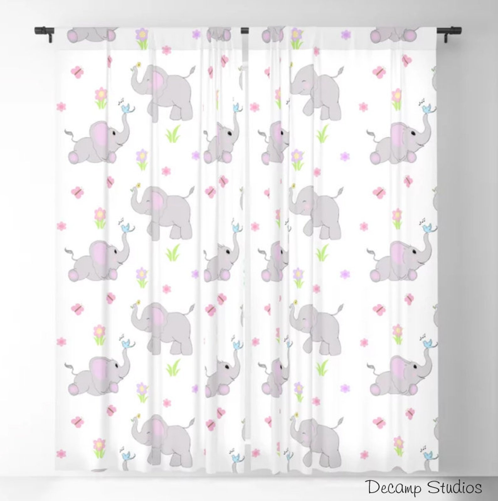 Elephant Nursery Curtains Baby Girl Safari Animals Room Decor Etsy