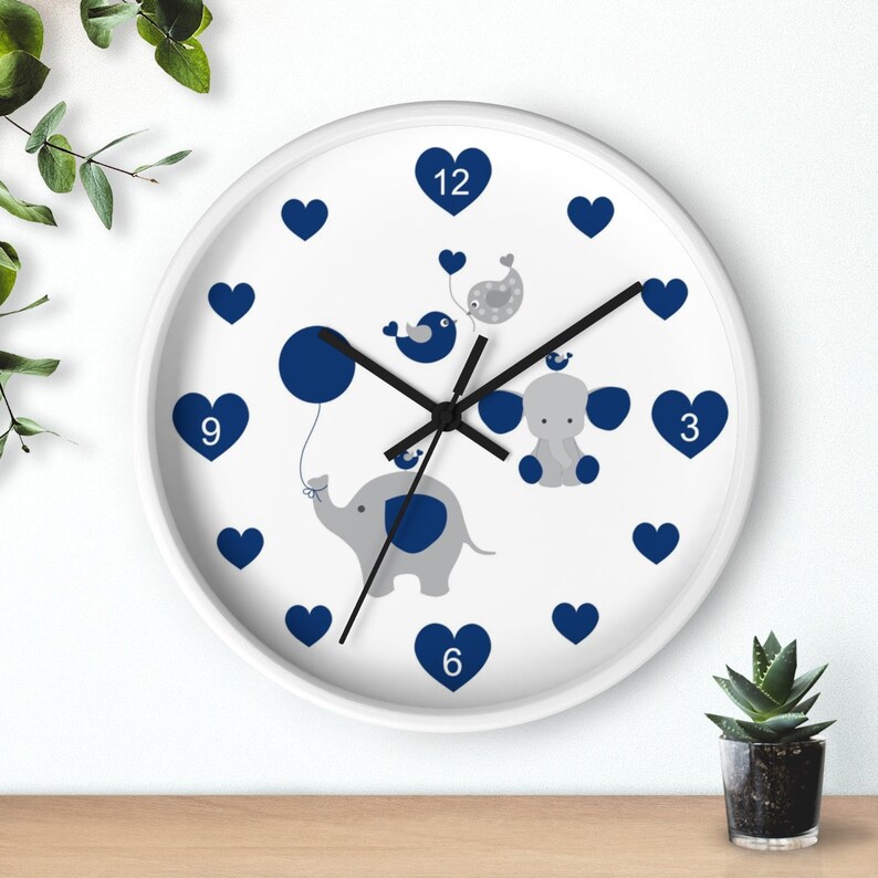 Safari Animals Elephant Wall Clock Baby Boy Nursery Navy Blue Etsy