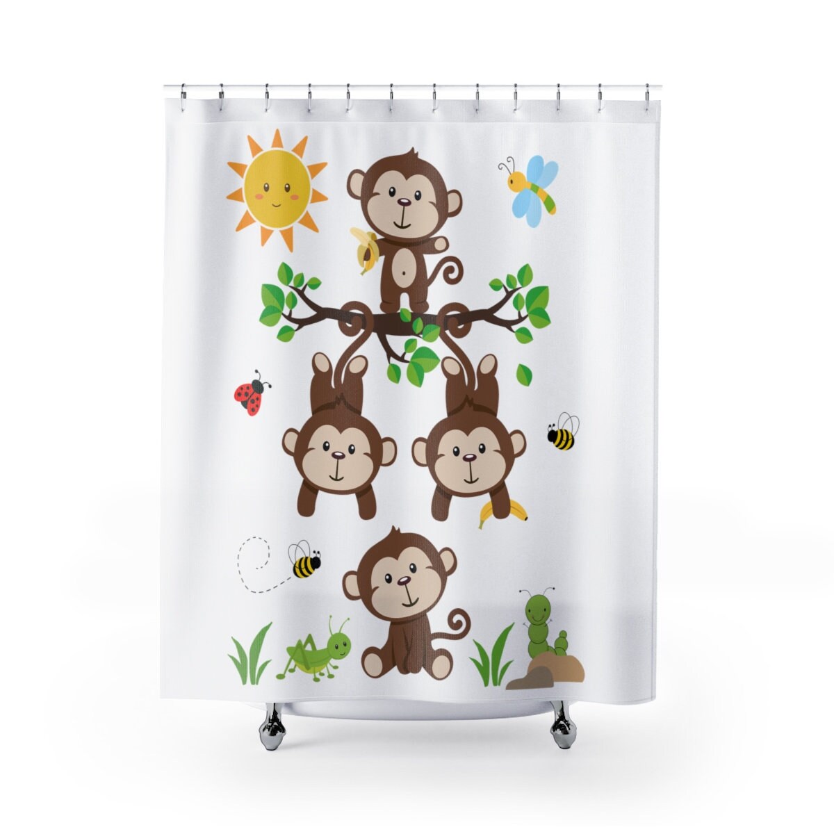 Monkey Shower Curtain Kids Safari Animals Bathroom Decor Bee Etsy Monkey Shower Curtain Kids Safari Animals Bathroom Decor Bee Etsy
